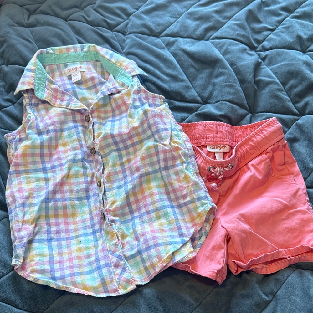 Cat & Jack Pastel Plaid Top and Pink Shorts Set